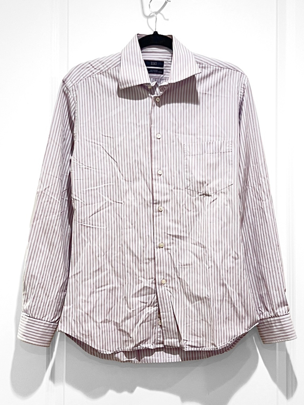 Zara White pink Stripe Casual Button Down S Long Sleeve Shirt Men's Sz 15 cotton